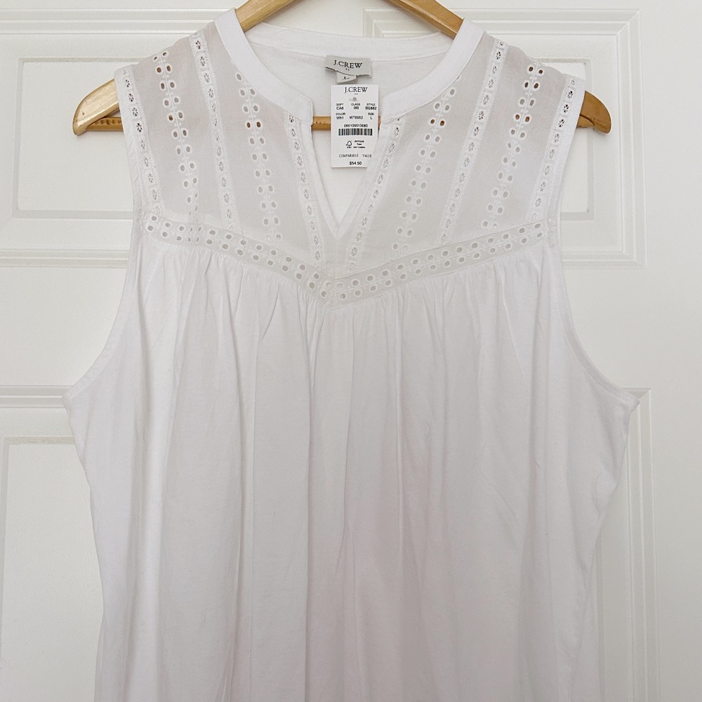 NWT J Crew Factory White Eyelet Tank Top Size Large